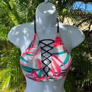 PINK Palm Leaf Bikini Top size small